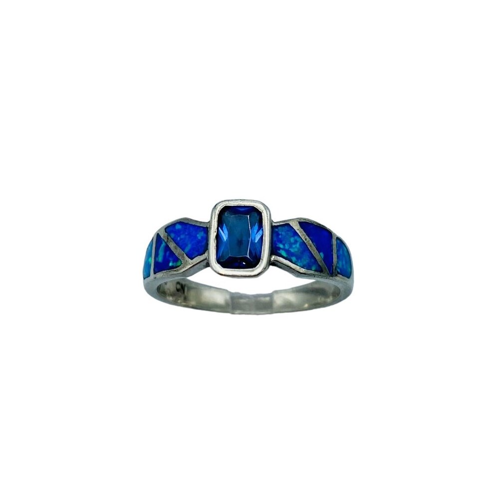 Sterling Silver 925 Tourmaline Simulated Opal Ring Size 8.25 Stunning Signed - Picture 7 of 7
